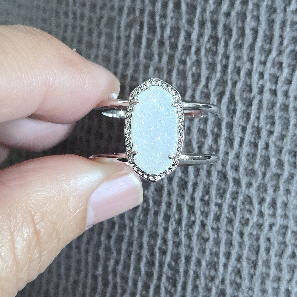 Kendra Scott "Elyse" Double✌️ Band White Iridescent Drusy Ring💍 - Picture 4 of 16
